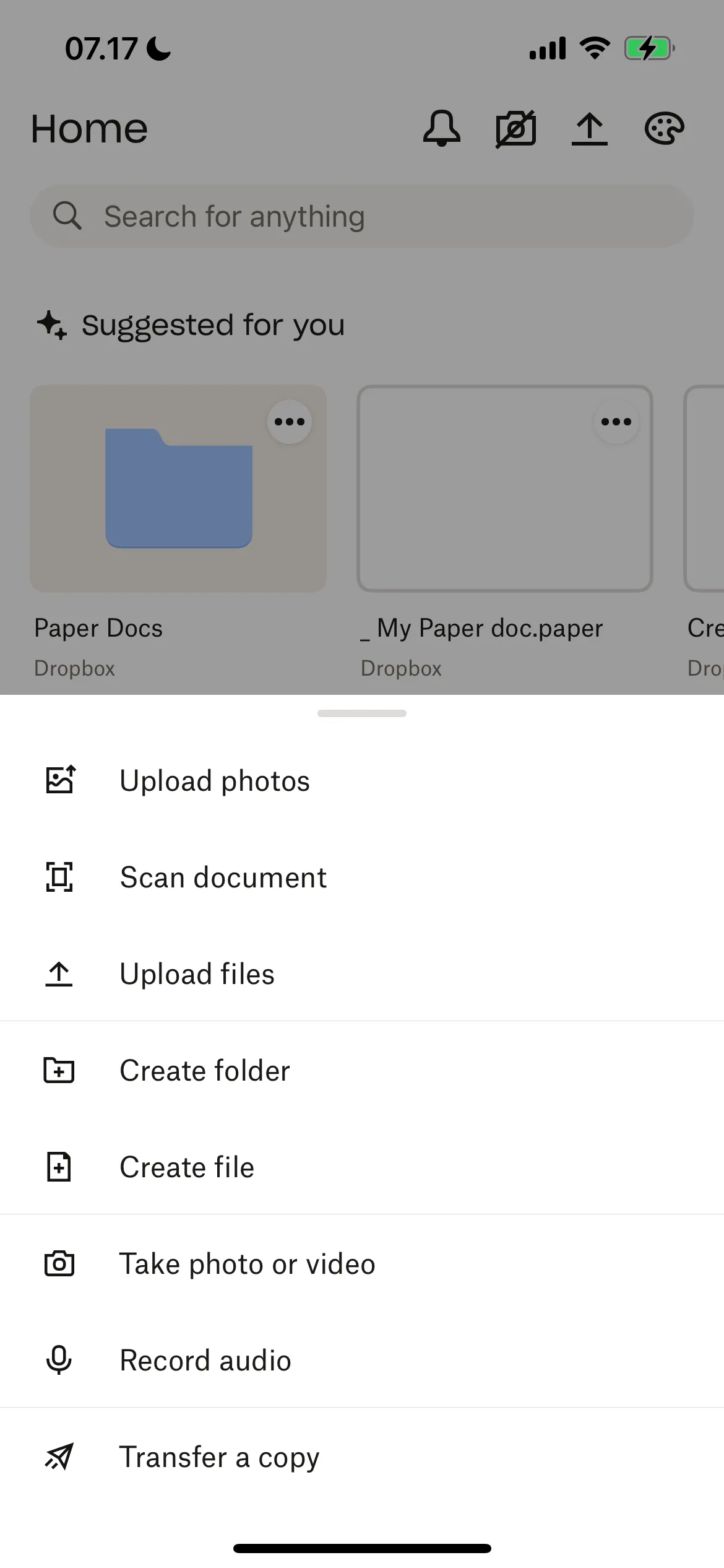 Hướng dẫn tạo tệp hoặc tài liệu mới trong ứng dụng Dropbox