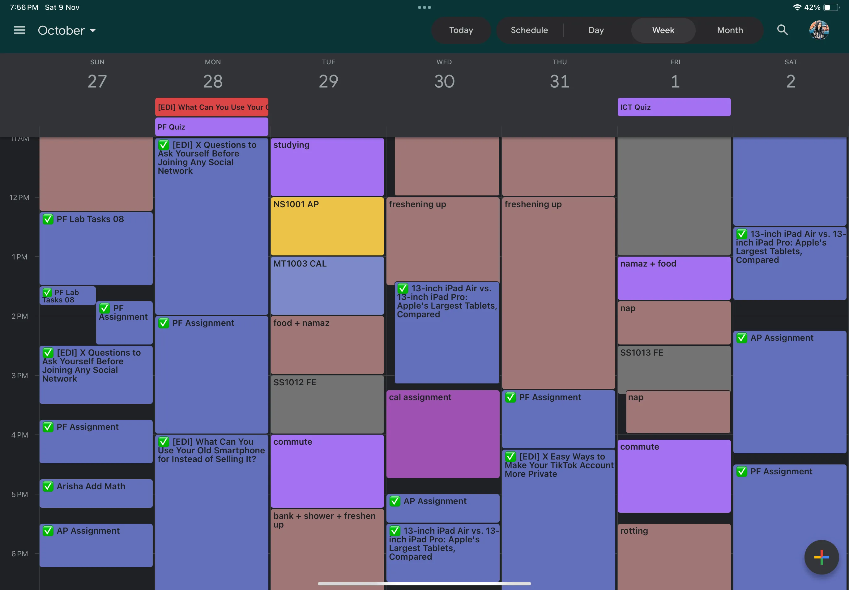 Kế hoạch tuần được sắp xếp trên Google Calendar