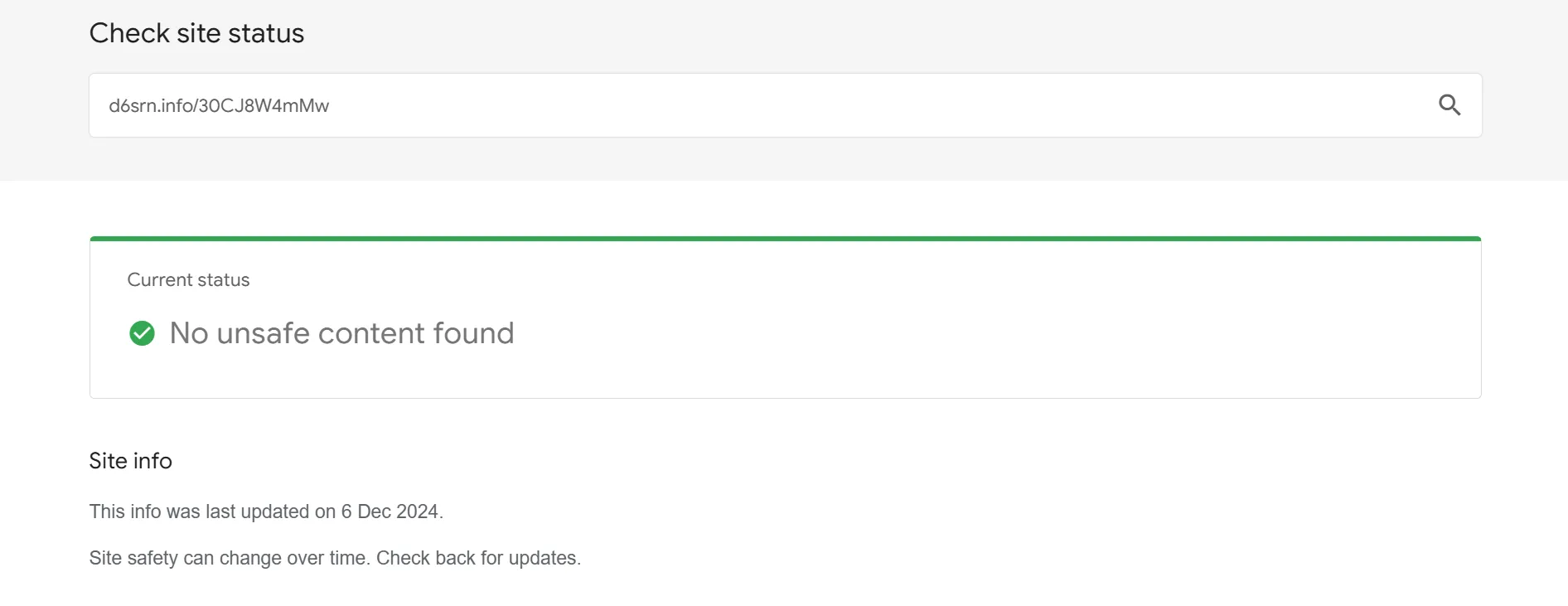 Kết quả quét liên kết trên Google Safe Browsing cho thấy không có nội dung không an toàn