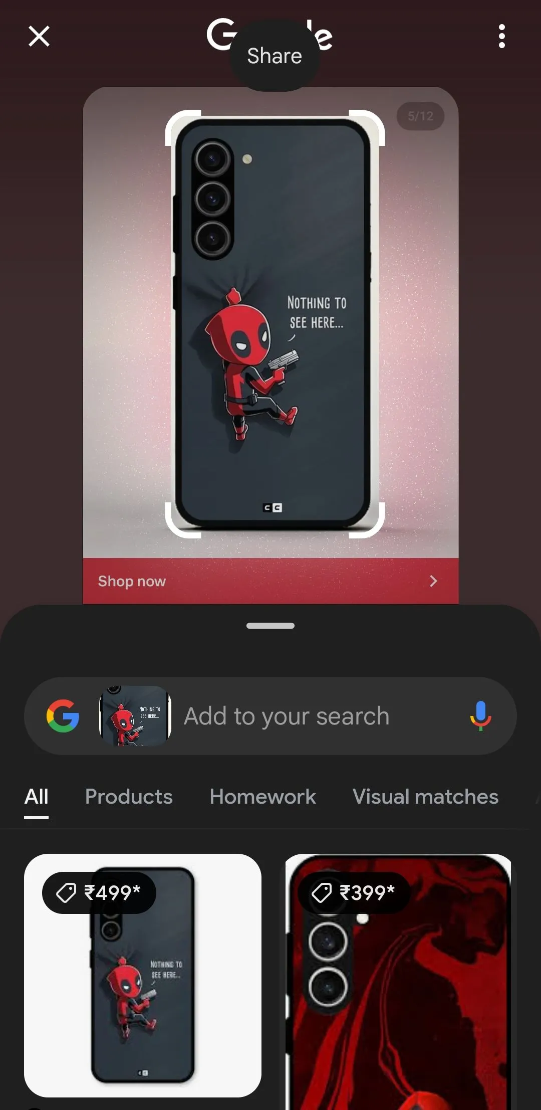 Kết quả tìm kiếm hình ảnh Google sau khi sử dụng tính năng Khoanh tròn để tìm kiếm trên ốp lưng điện thoại