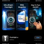 Kết quả tìm kiếm ứng dụng đèn pin trên App Store với nhiều lựa chọn