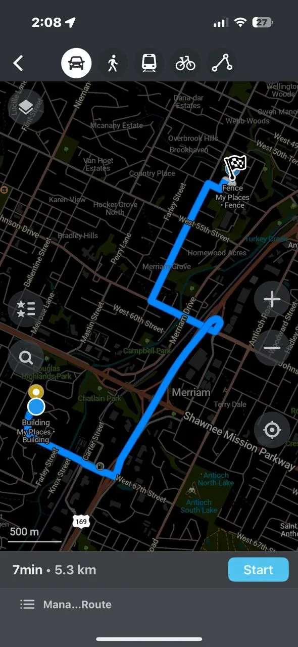 Khoảng cách giữa hai điểm hiển thị trên Organic Maps