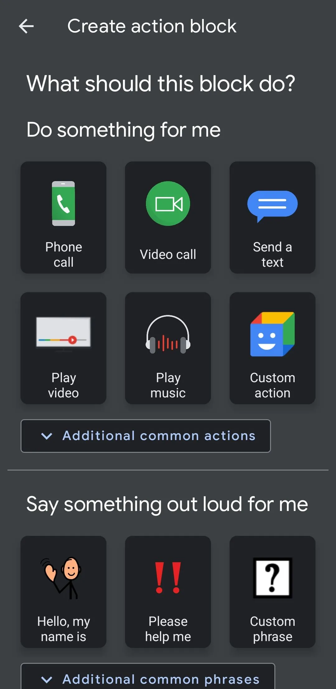 Khung giao diện ứng dụng Action Blocks của Google trên Android, hiển thị phím tắt "Gọi John"