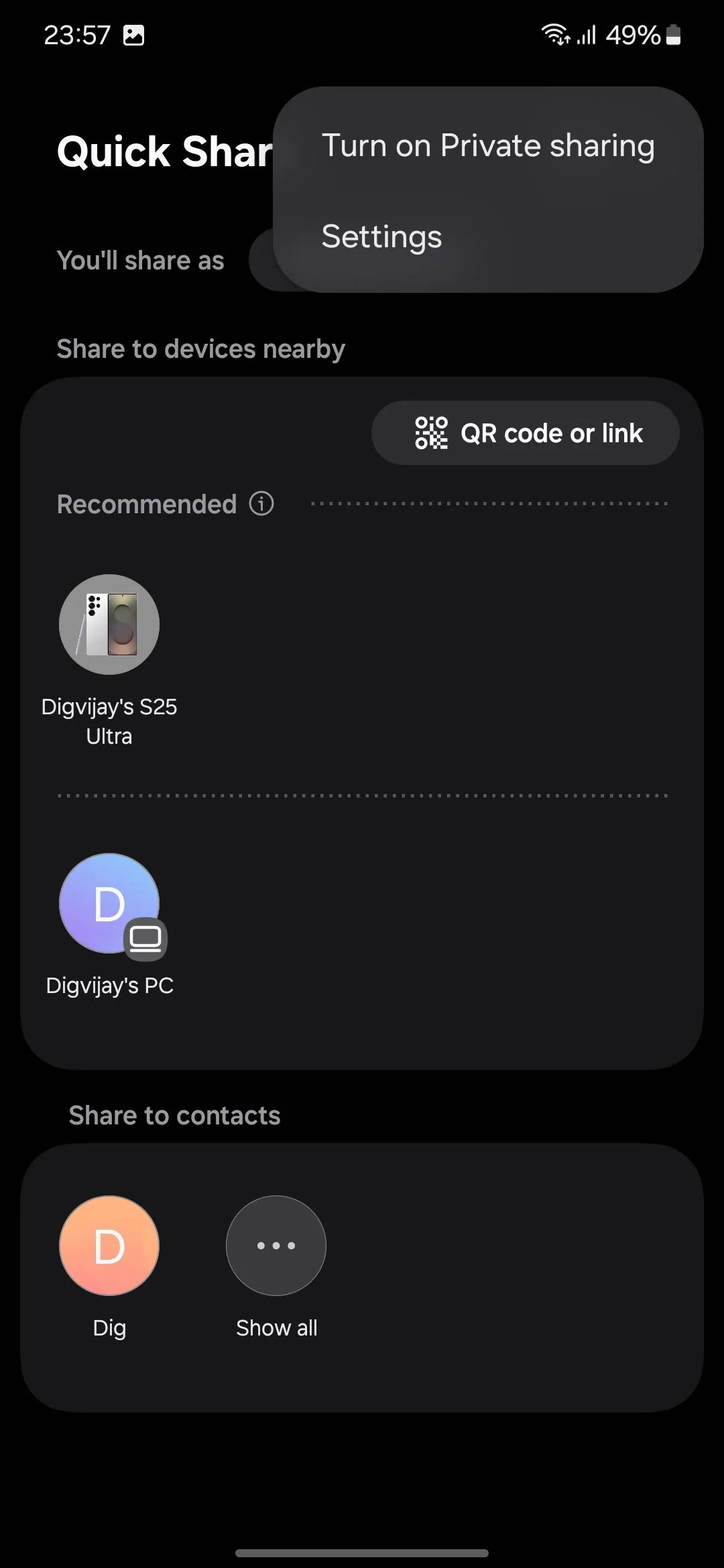 Kích hoạt tính năng Chia sẻ riêng tư trong Quick Share trên Samsung Galaxy