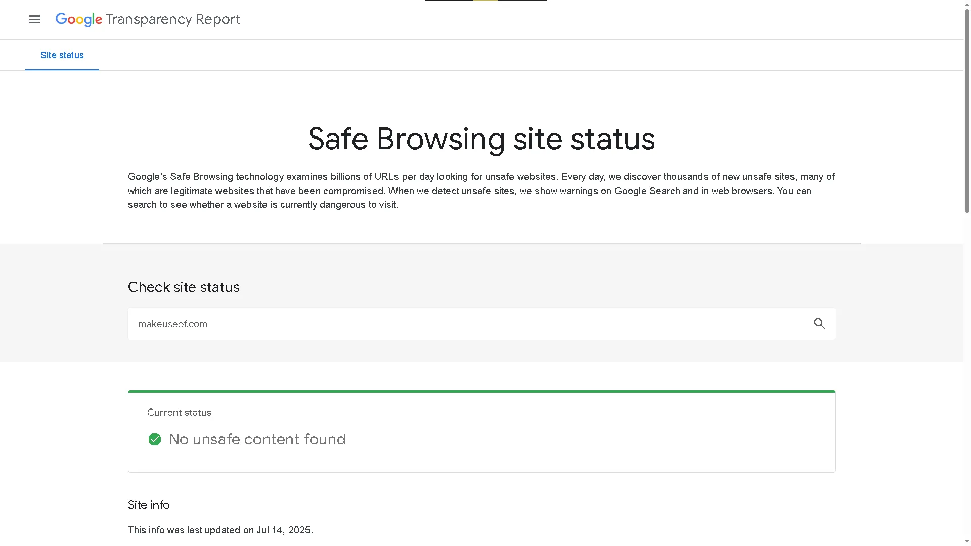 Kiểm tra an toàn của một trang web bán hàng online bằng công cụ Google Transparency Report.