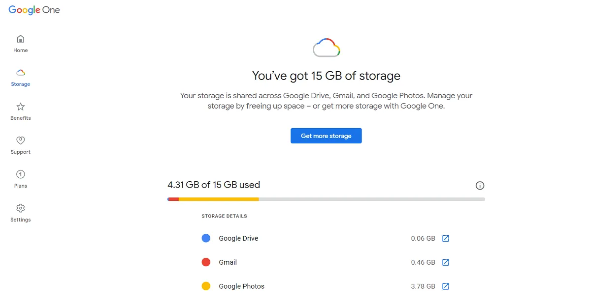 Kiểm tra dung lượng lưu trữ Google Drive, Gmail và Photos miễn phí 15GB