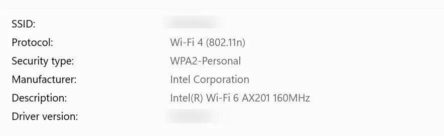 Kiểm tra loại mã hóa bảo mật (WPA3, WPA2) của mạng Wi-Fi hiện tại trong cài đặt Windows.