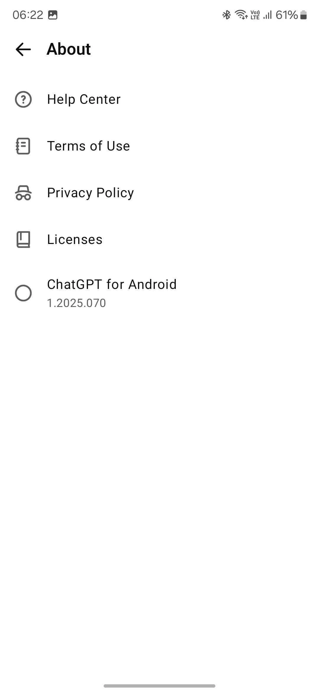 Kiểm tra phiên bản ChatGPT cho Android trong mục About