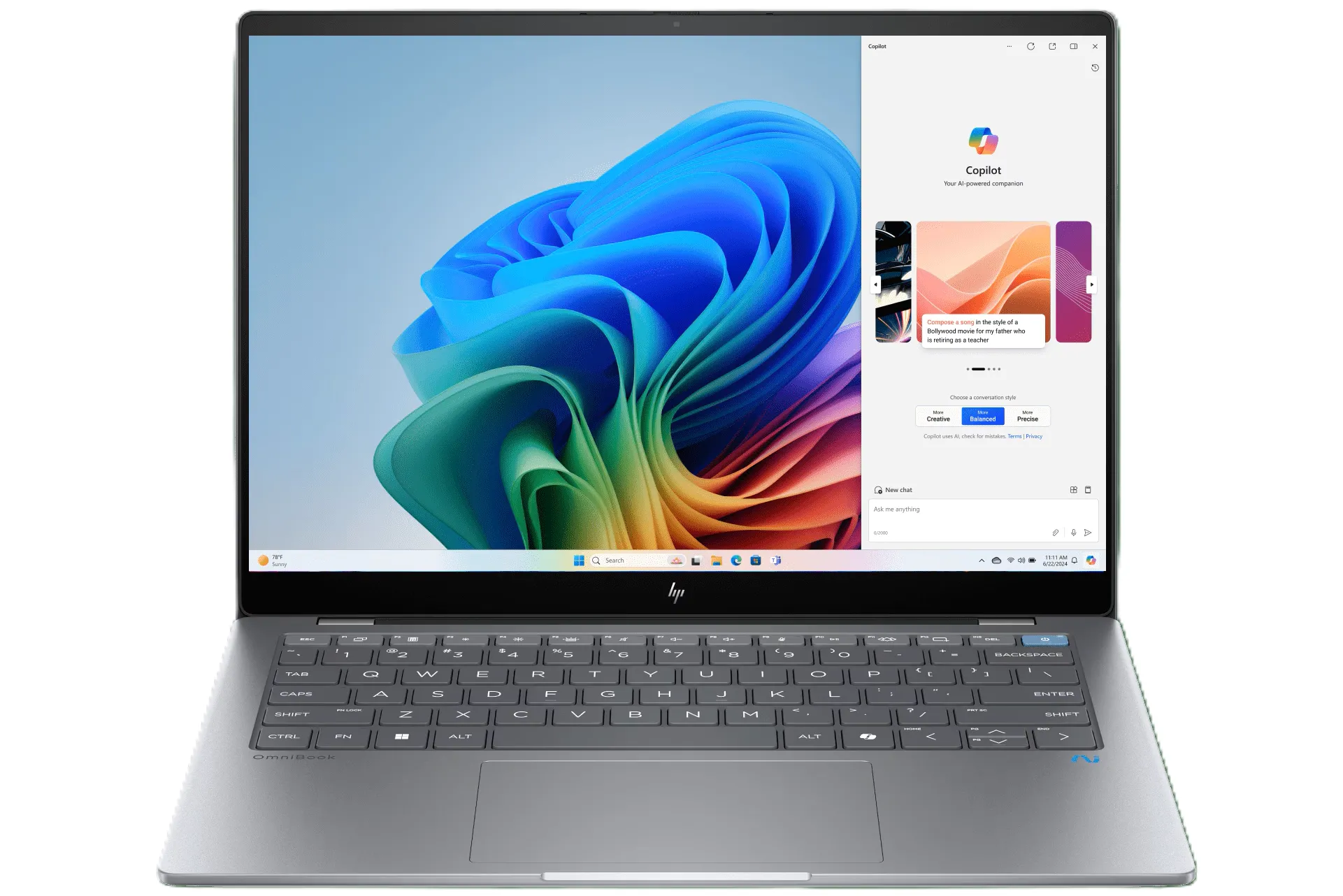 Laptop HP OmniBook X màu vàng đồng với màn hình 14 inch