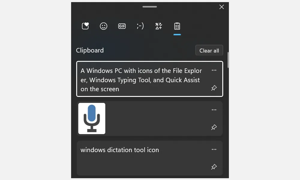 Lịch sử Clipboard Windows hiển thị các mục đã sao chép gần đây