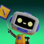 Linh vật robot Discord cầm biển báo an toàn, minh họa cho tính năng bảo vệ người dùng mới trên Discord