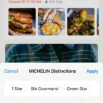 Lựa chọn bộ lọc Michelin Distinctions trong Apple Maps để tìm nhà hàng.
