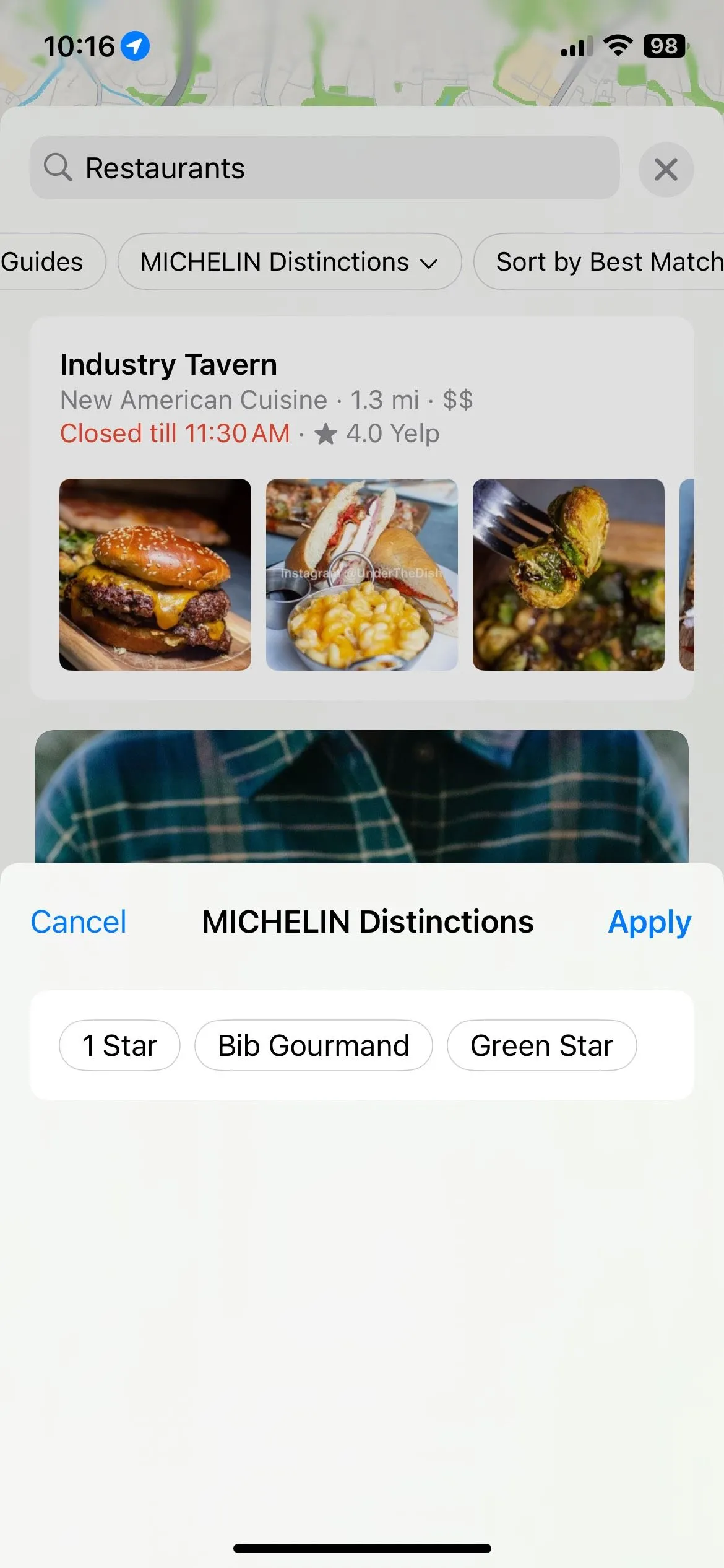 Lựa chọn bộ lọc Michelin Distinctions trong Apple Maps để tìm nhà hàng.