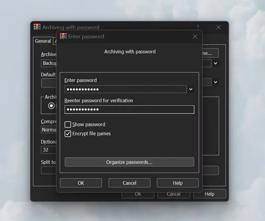 Mã hóa file RAR trước khi sao lưu dữ liệu lên đám mây