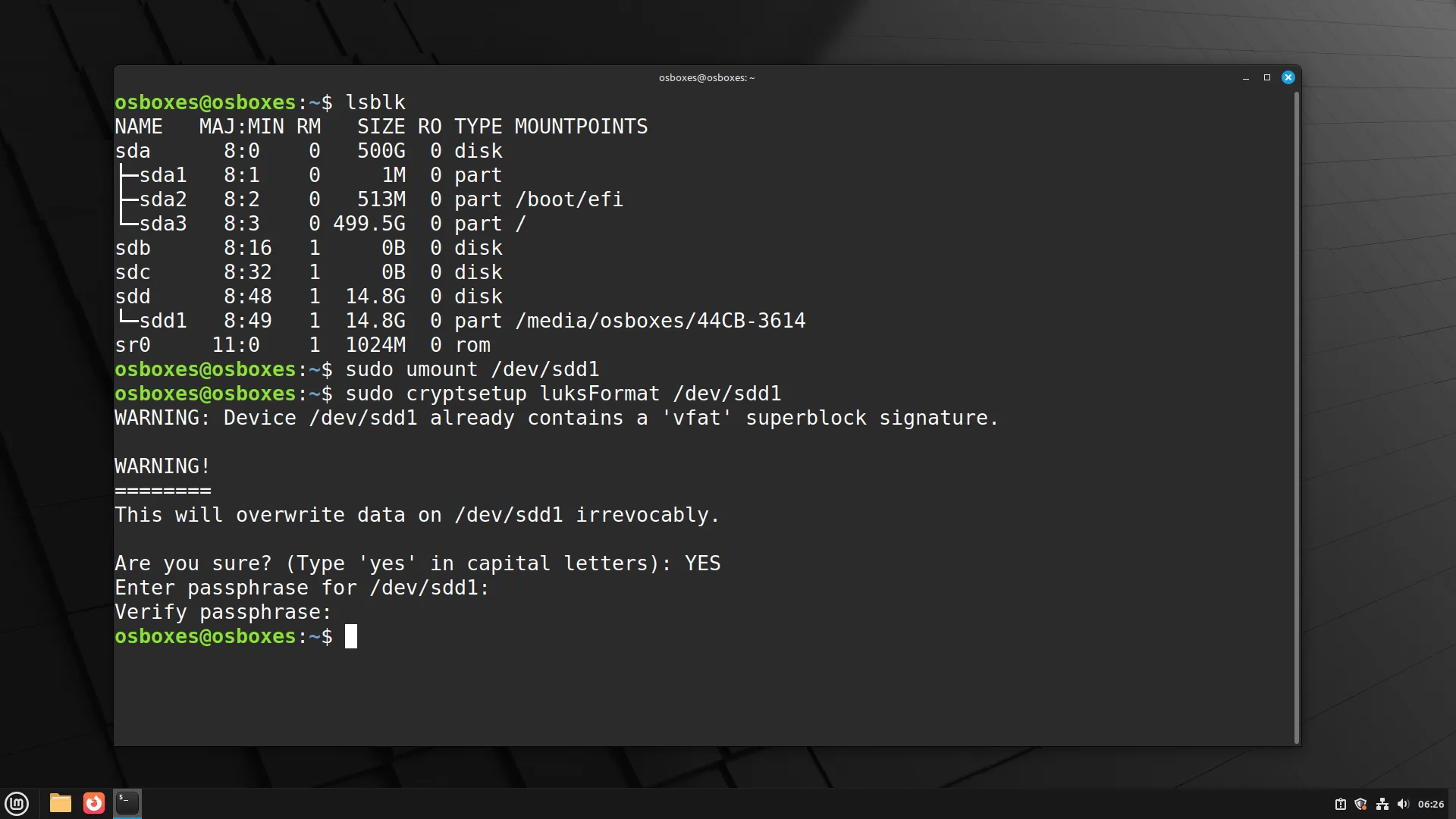 Mã hóa ổ đĩa ngoài trên Linux bằng LUKS qua Terminal