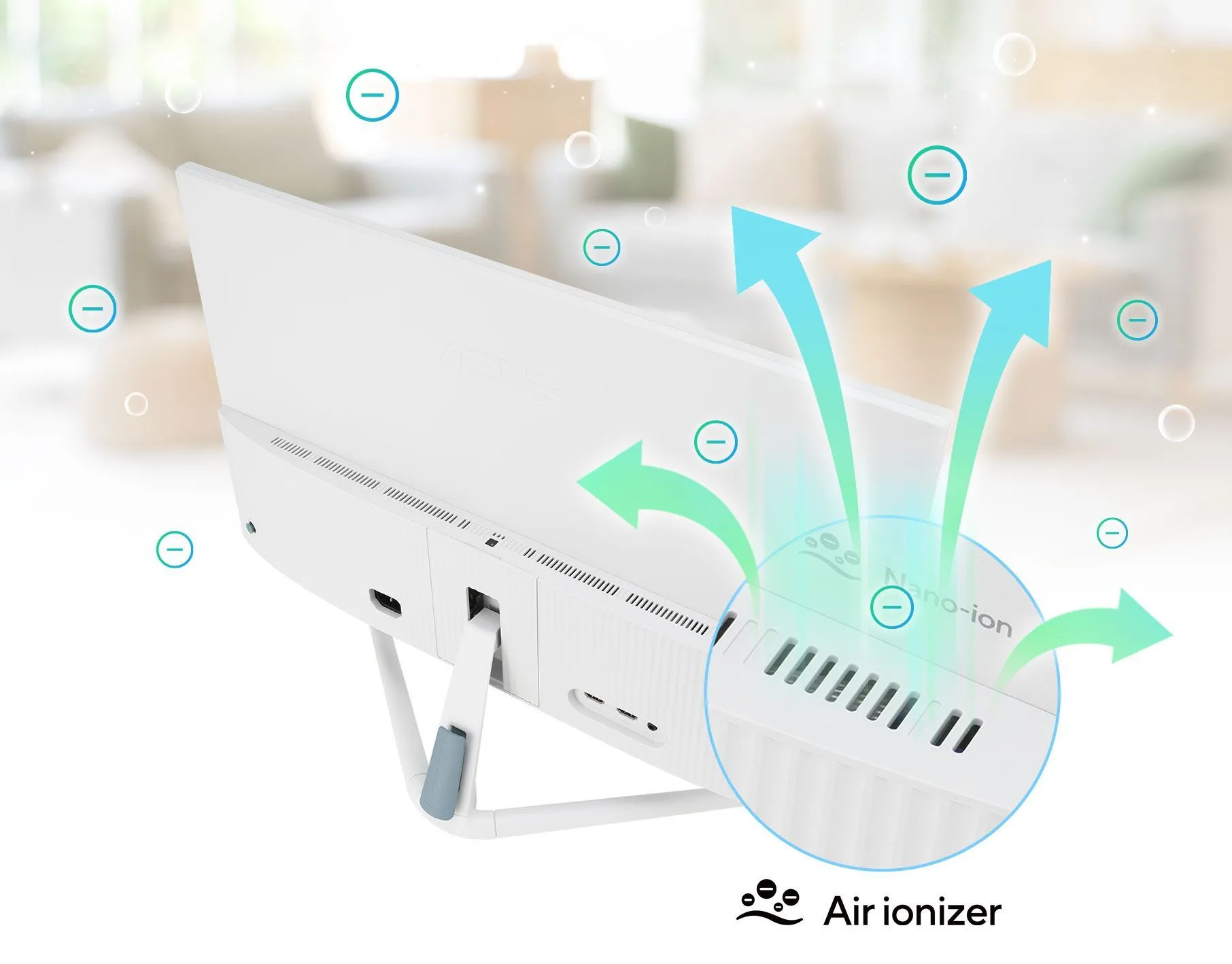Màn hình Asus VU Air Ionizer với công nghệ lọc không khí nano-ion hoạt động