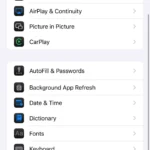 Màn hình Cài đặt chung trên iPhone hiển thị tùy chọn Từ điển để thêm ngôn ngữ.