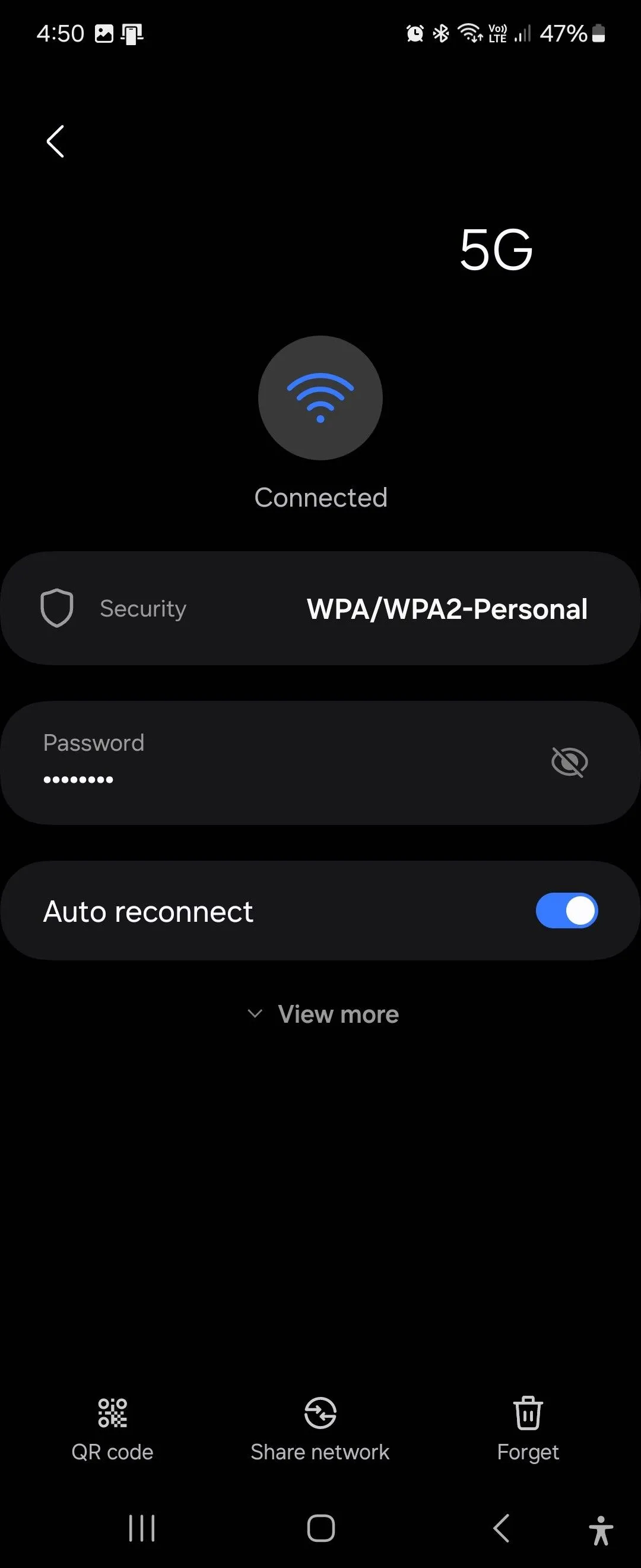 Màn hình cài đặt mạng Wi-Fi trên Samsung One UI 6.1, minh họa tùy chọn chia sẻ Wi-Fi bằng mã QR.