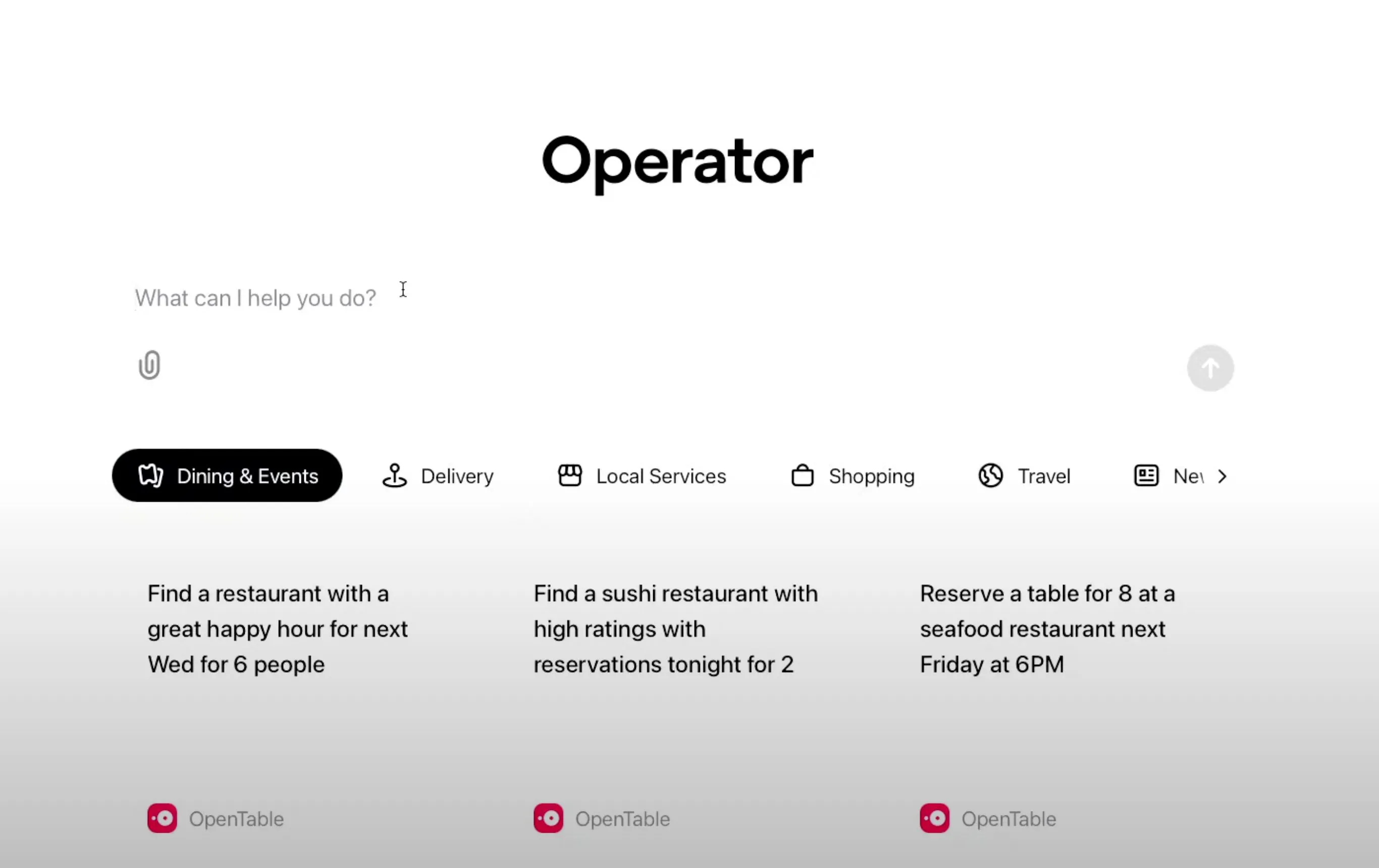 Màn hình chính của ChatGPT Operator, một nền tảng tác nhân AI của OpenAI.