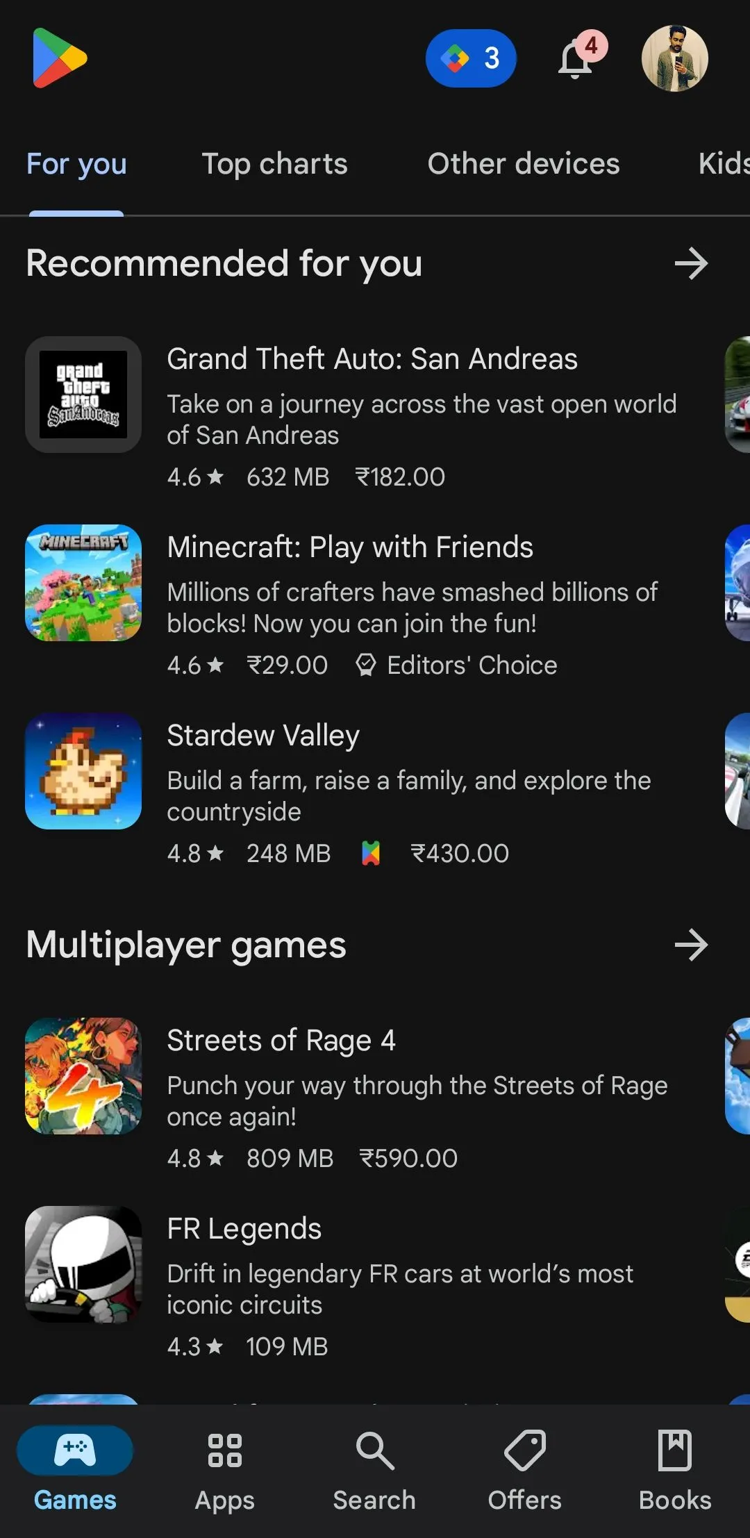 Màn hình chính Google Play Store trên điện thoại Android với nhiều ứng dụng phổ biến.