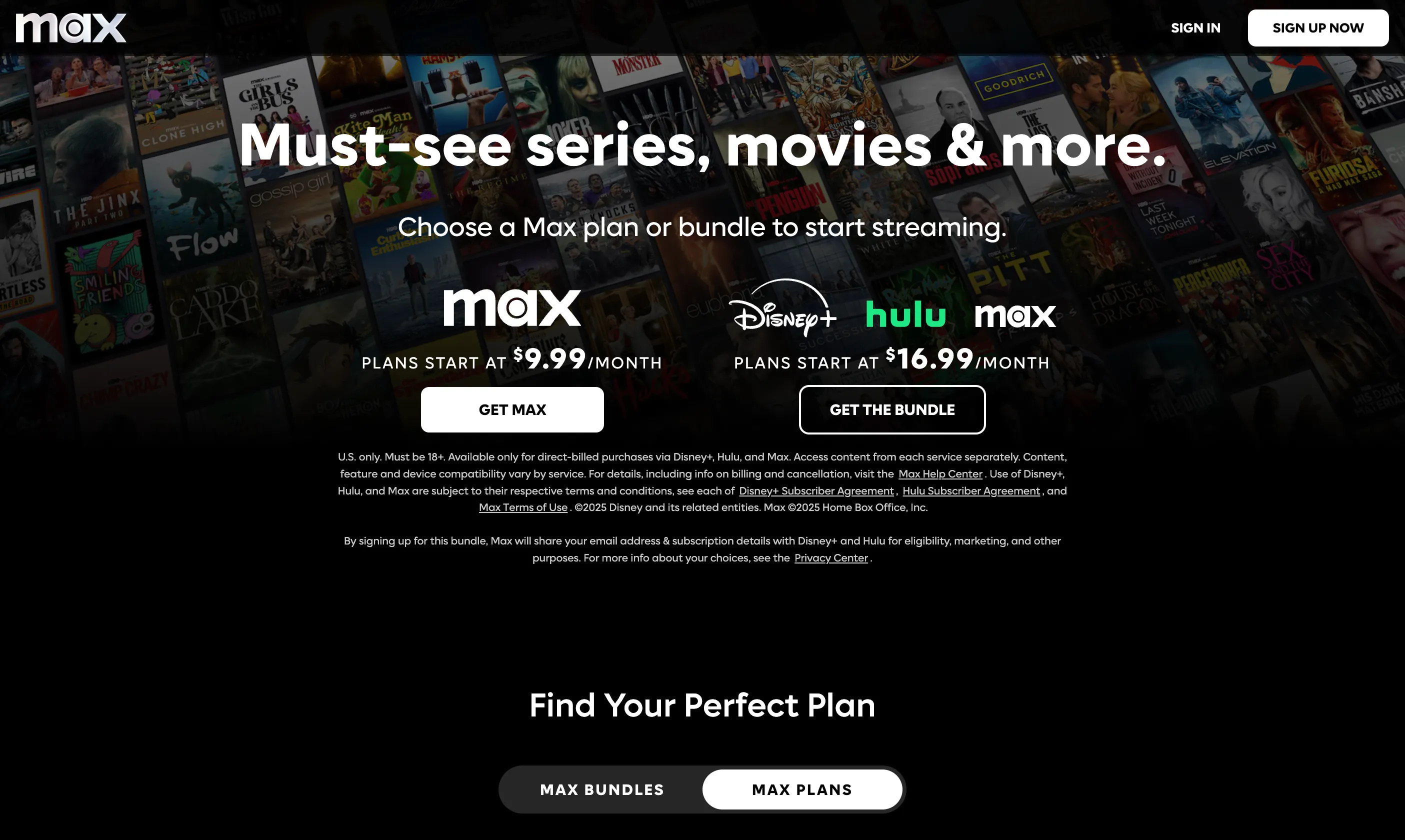 Màn hình chính HBO Max hiển thị các gói dịch vụ
