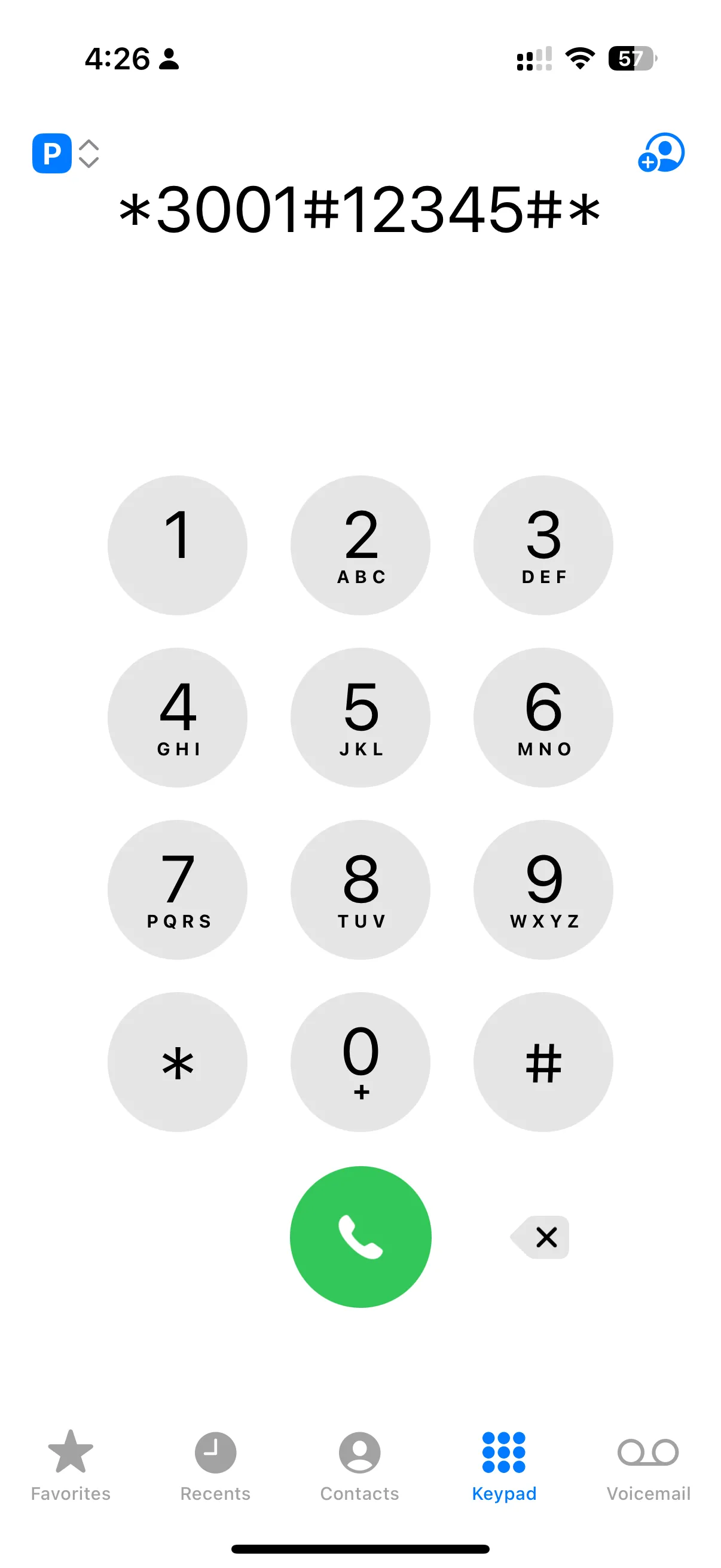 Màn hình iPhone đang quay số truy cập Field Test Mode