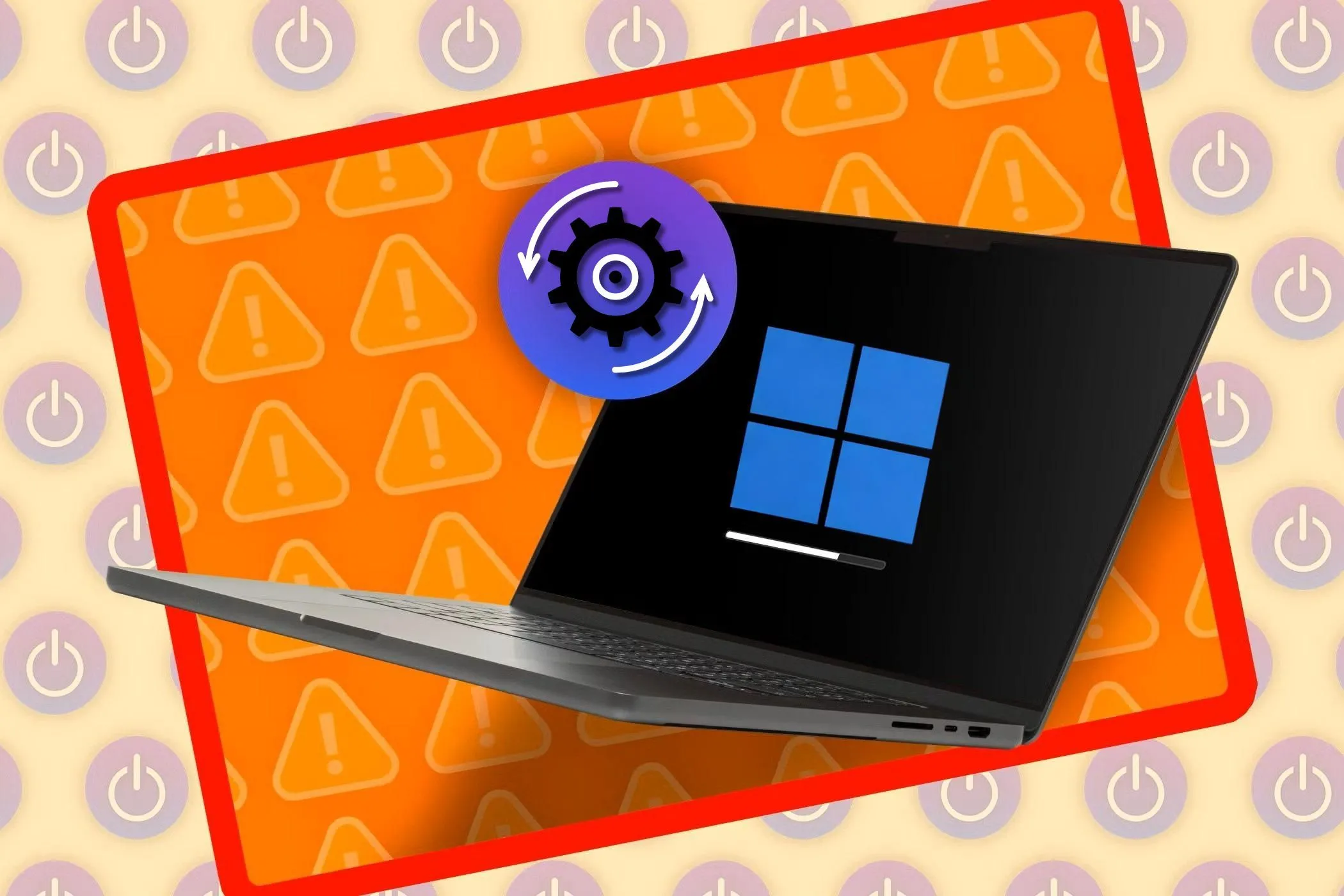 Màn hình khởi động của một máy tính xách tay hiển thị logo Windows và biểu tượng cập nhật, tượng trưng cho quá trình tải hệ điều hành và tiêu thụ tài nguyên phần cứng.