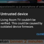 Màn hình lỗi của thiết bị Chromecast hiển thị thông báo kết nối không đáng tin cậy.