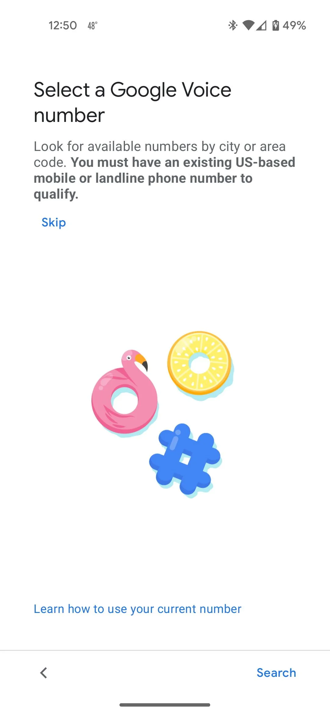 Màn hình lựa chọn số điện thoại Google Voice mới