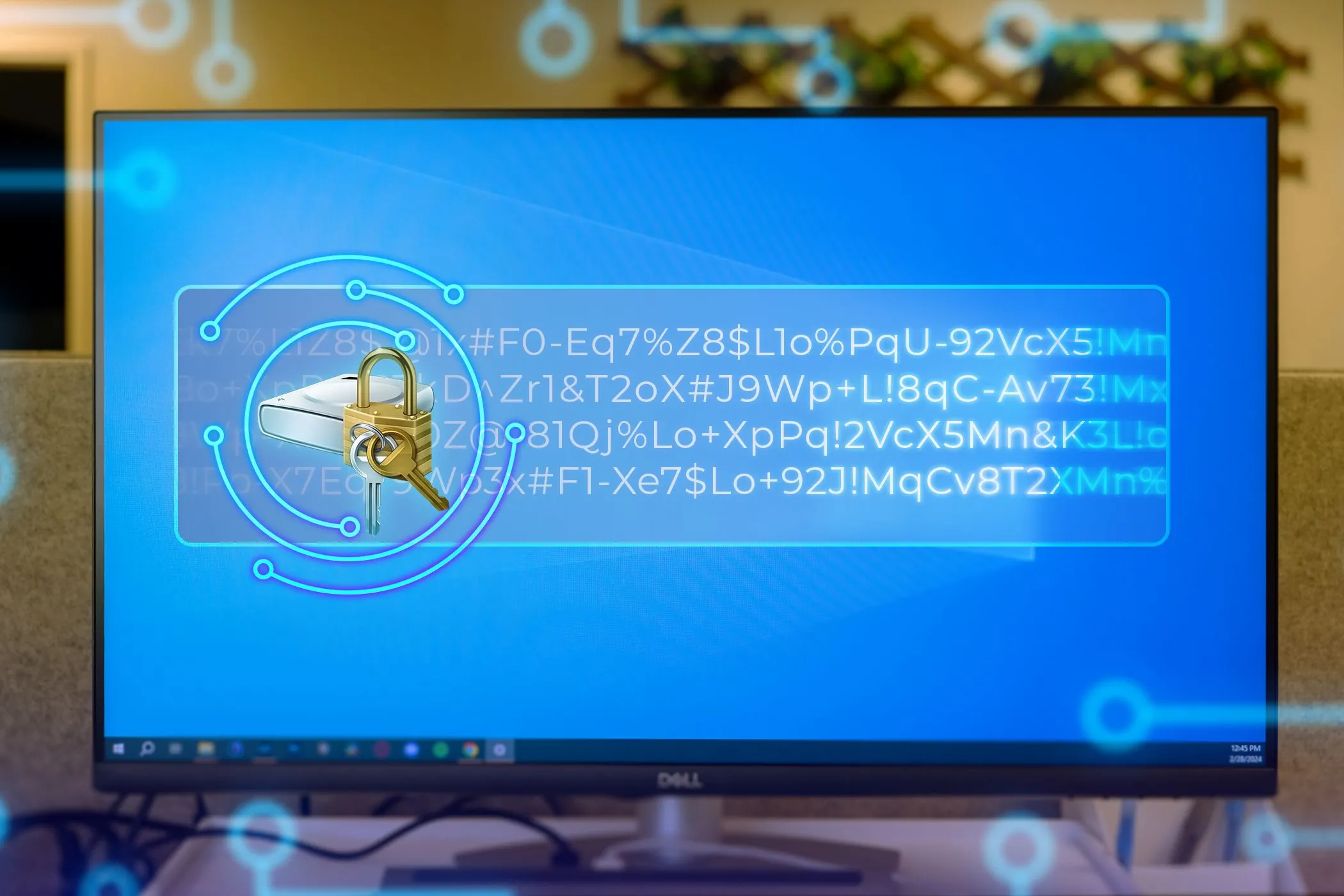 Màn hình máy tính với biểu tượng BitLocker trong Windows 11, thể hiện việc mã hóa dữ liệu là yếu tố then chốt để bảo mật bản sao lưu khỏi truy cập trái phép.