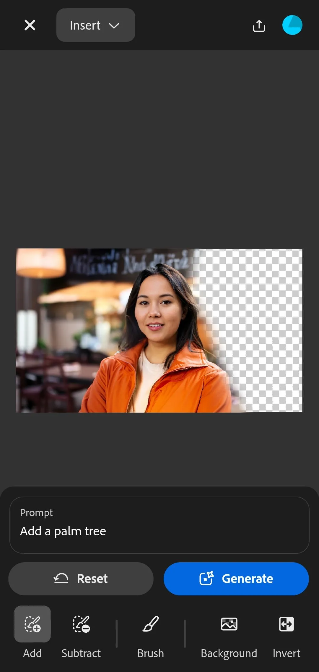 Màn hình nhập lệnh (prompt) cho Generative Fill trong Adobe Firefly