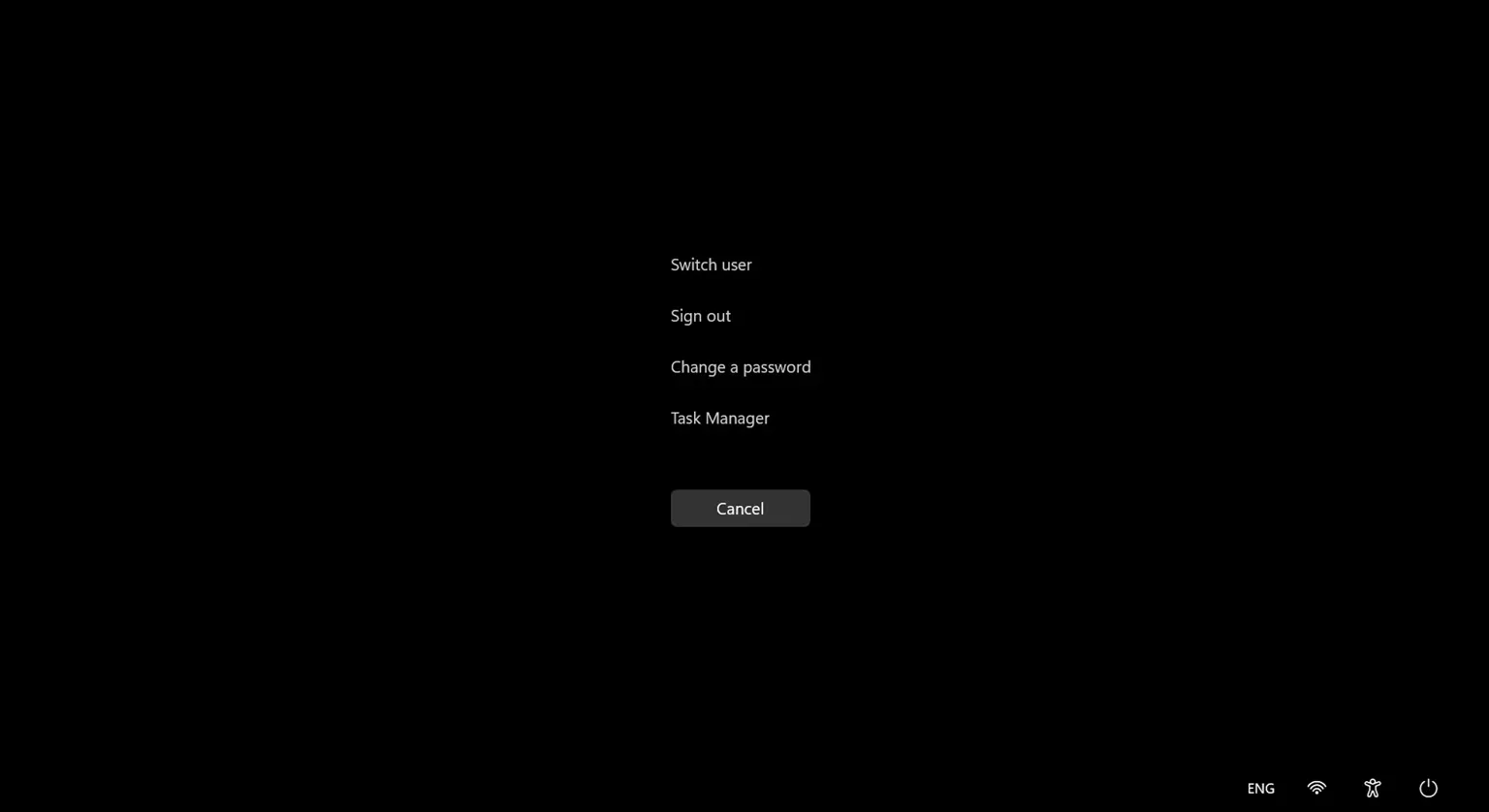 Màn hình tùy chọn Ctrl + Alt + Del trong Windows 11