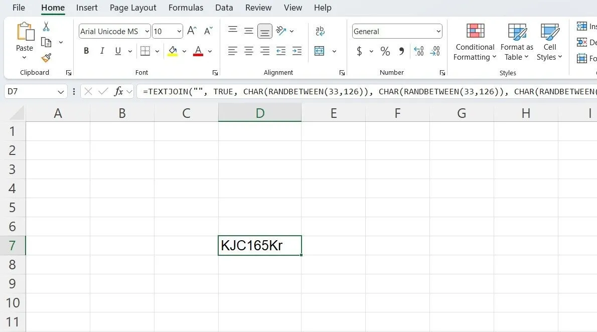 Mật khẩu ngẫu nhiên phức tạp được tạo ra trên Excel bằng cách sử dụng các hàm như RANDBETWEEN và CHAR.