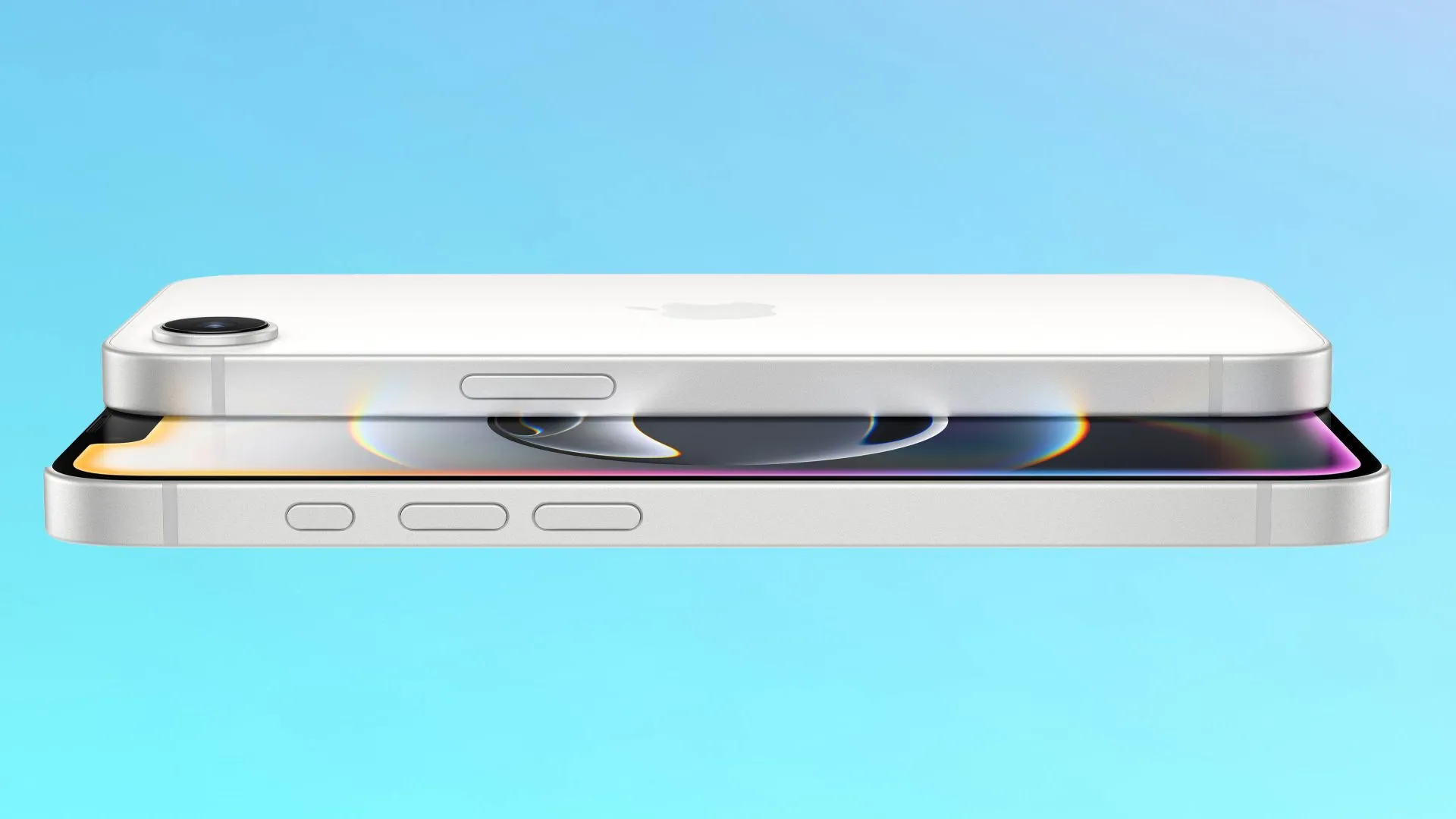 Mặt trước và mặt sau của iPhone 16e với Nút Tác Vụ