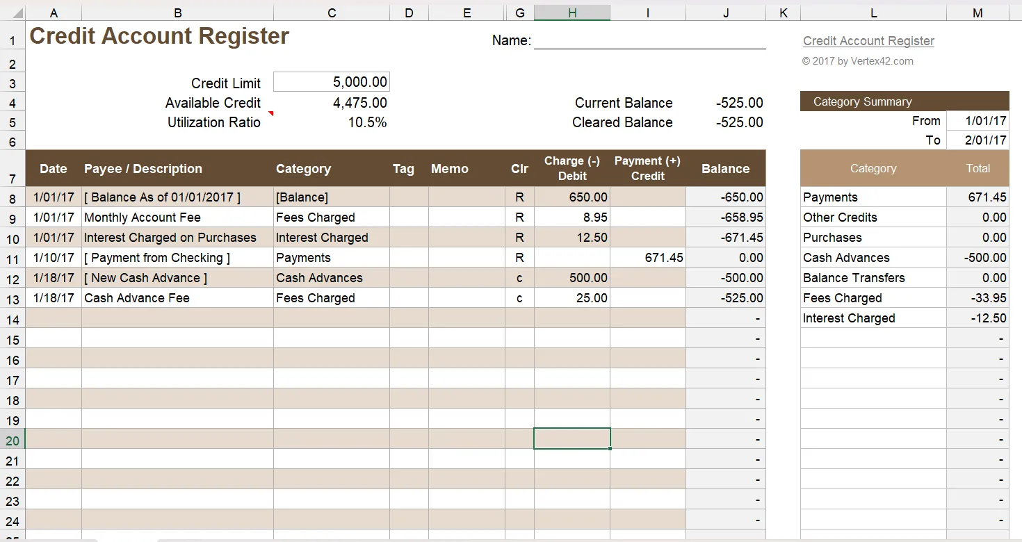 Mẫu Excel Sổ Đăng Ký Tài Khoản Tín Dụng giúp theo dõi chi tiết các giao dịch thẻ.