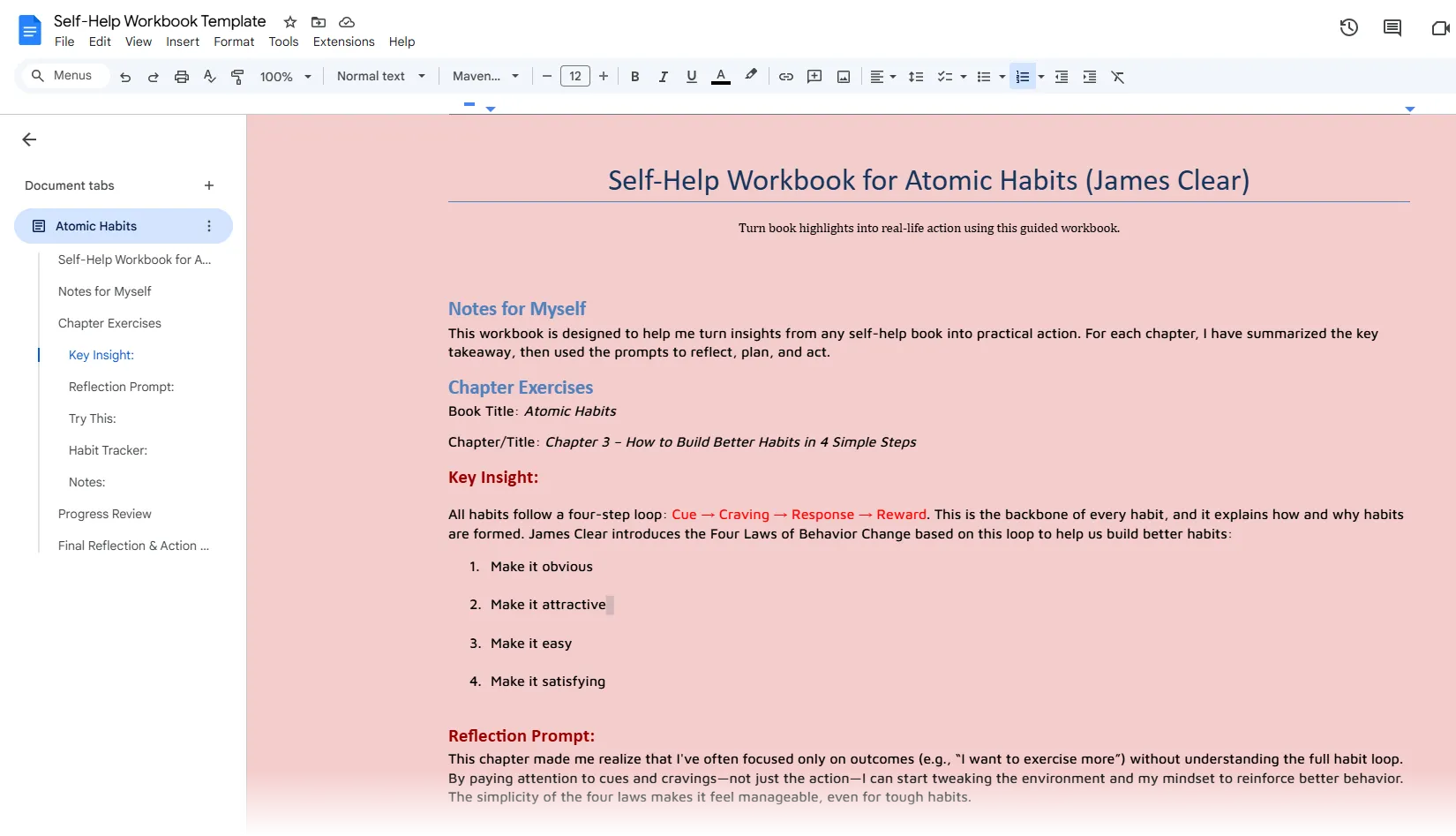 Mẫu sổ tay thực hành tạo bằng ChatGPT trên Google Docs với cấu trúc rõ ràng và khoa học