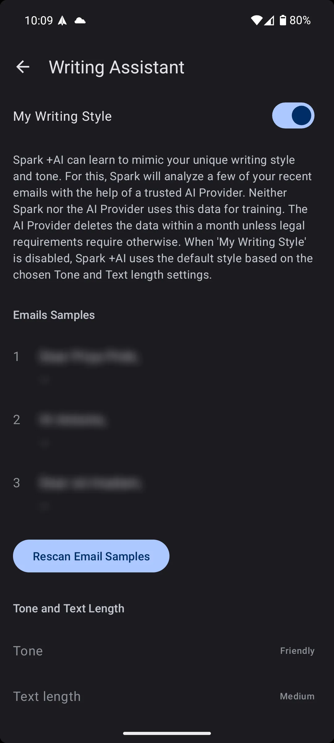 Mẫu trợ lý viết AI trong Spark Mail