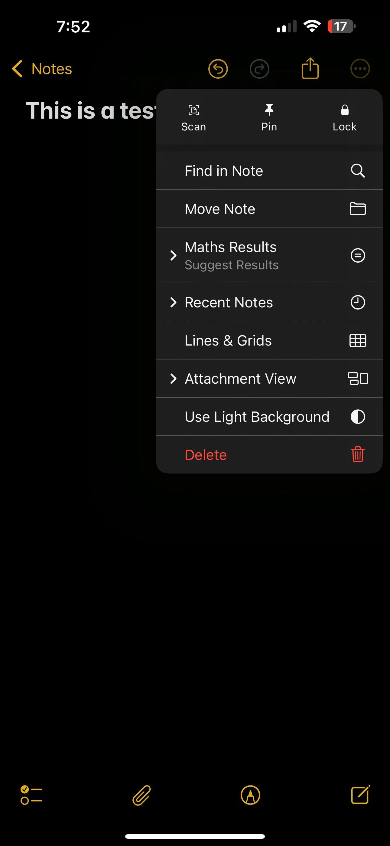 Menu ba chấm và tùy chọn Ghi chú gần đây trong ứng dụng Notes trên iOS 18