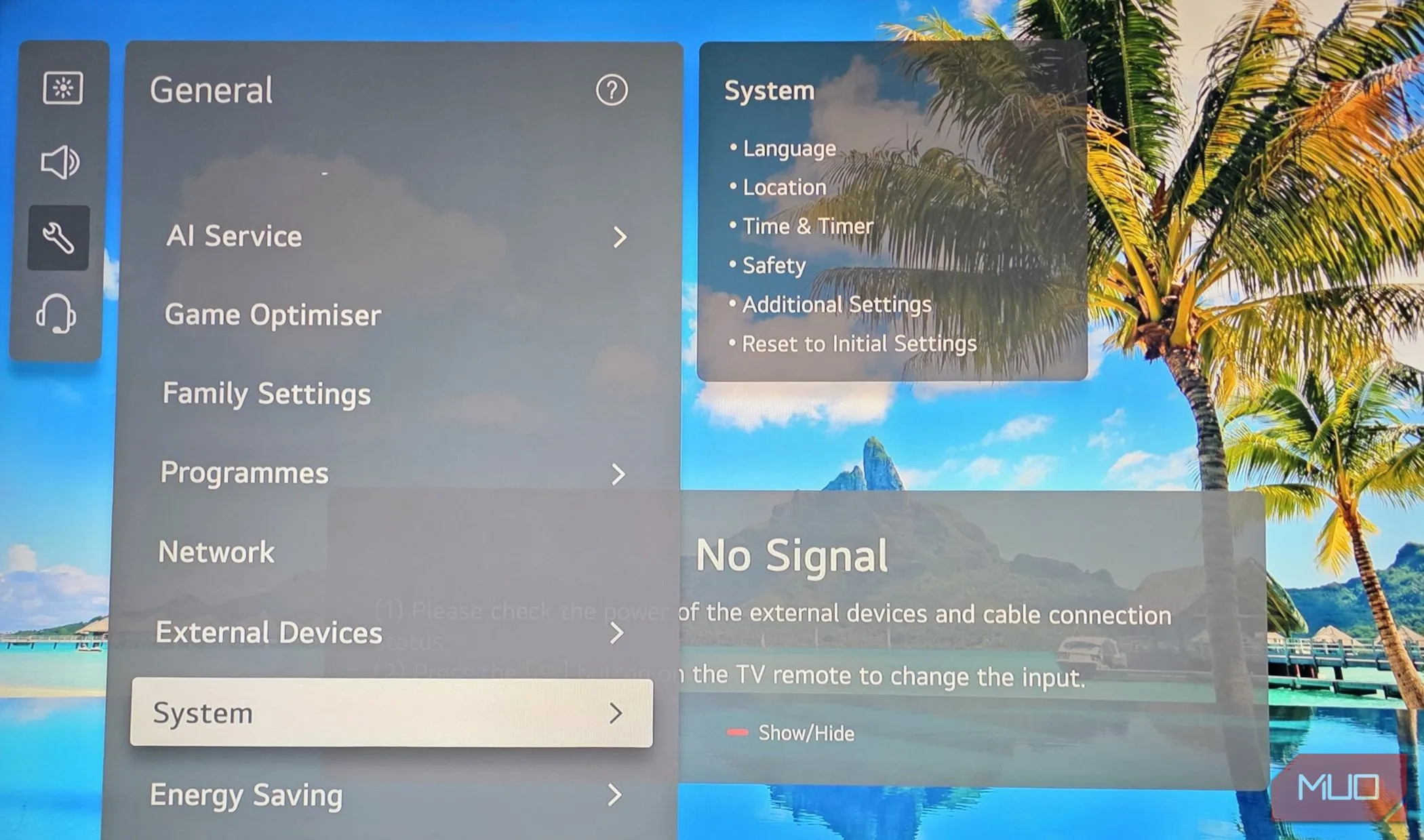 Menu cài đặt chung trên Smart TV LG