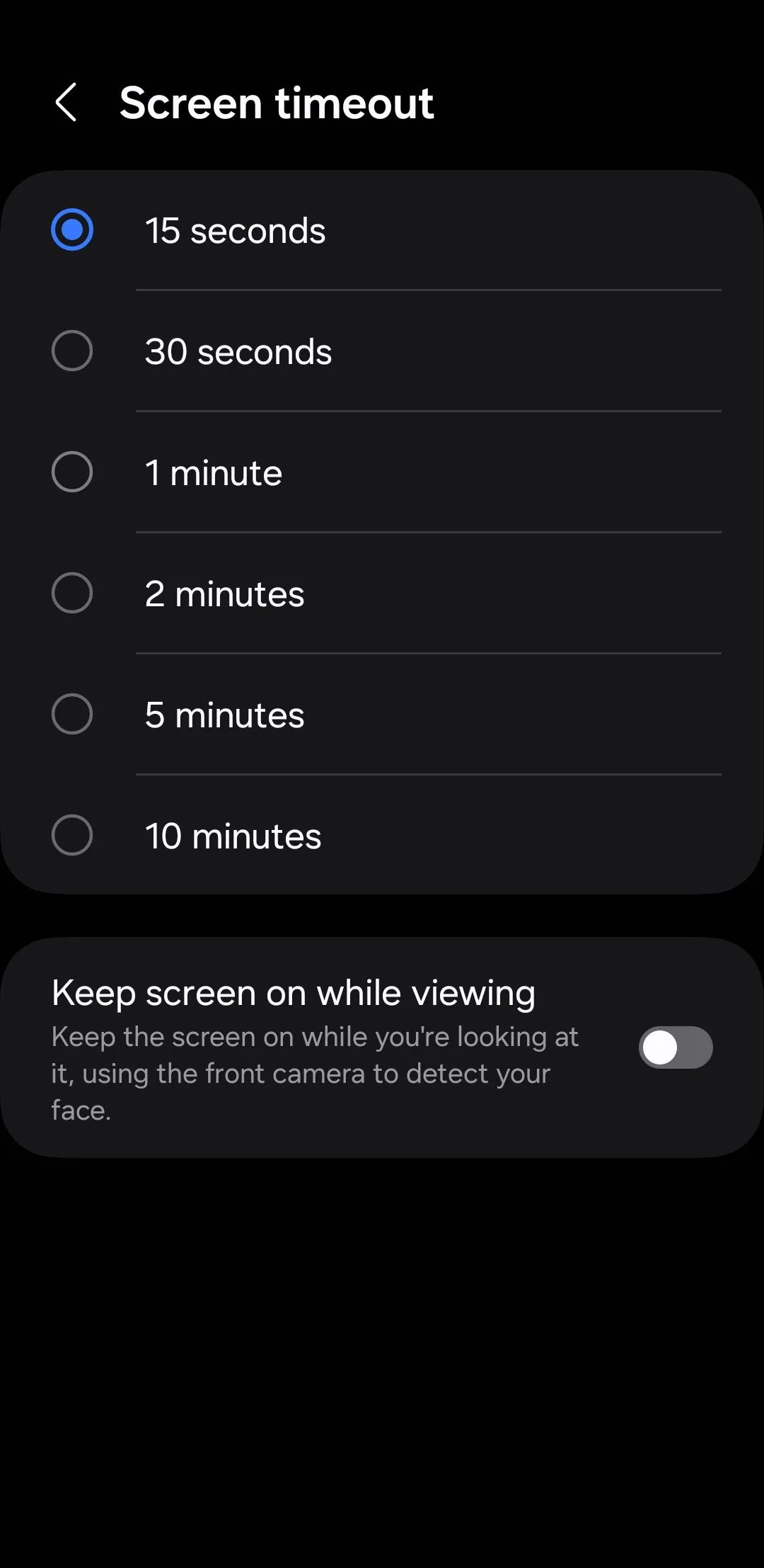 Menu cài đặt thời gian chờ màn hình trên Android