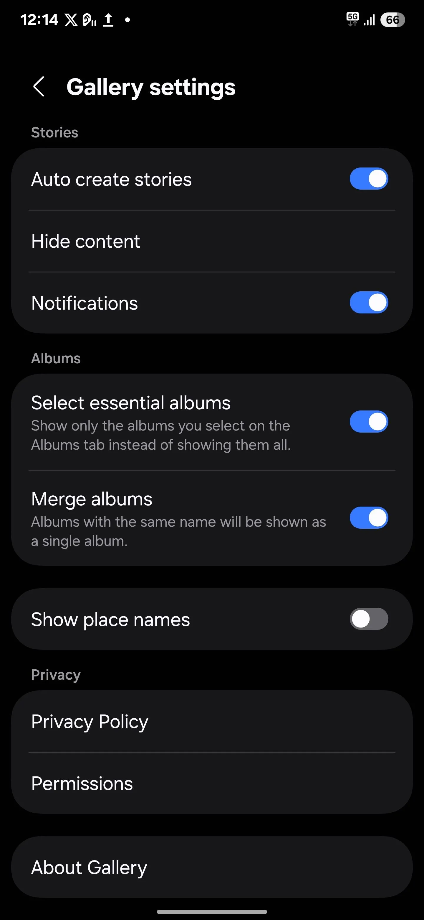 Menu Cài đặt Thư viện đầy đủ trên điện thoại Samsung, hiển thị mục Giới thiệu Thư viện