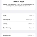 Menu cài đặt ứng dụng mặc định trên iPhone