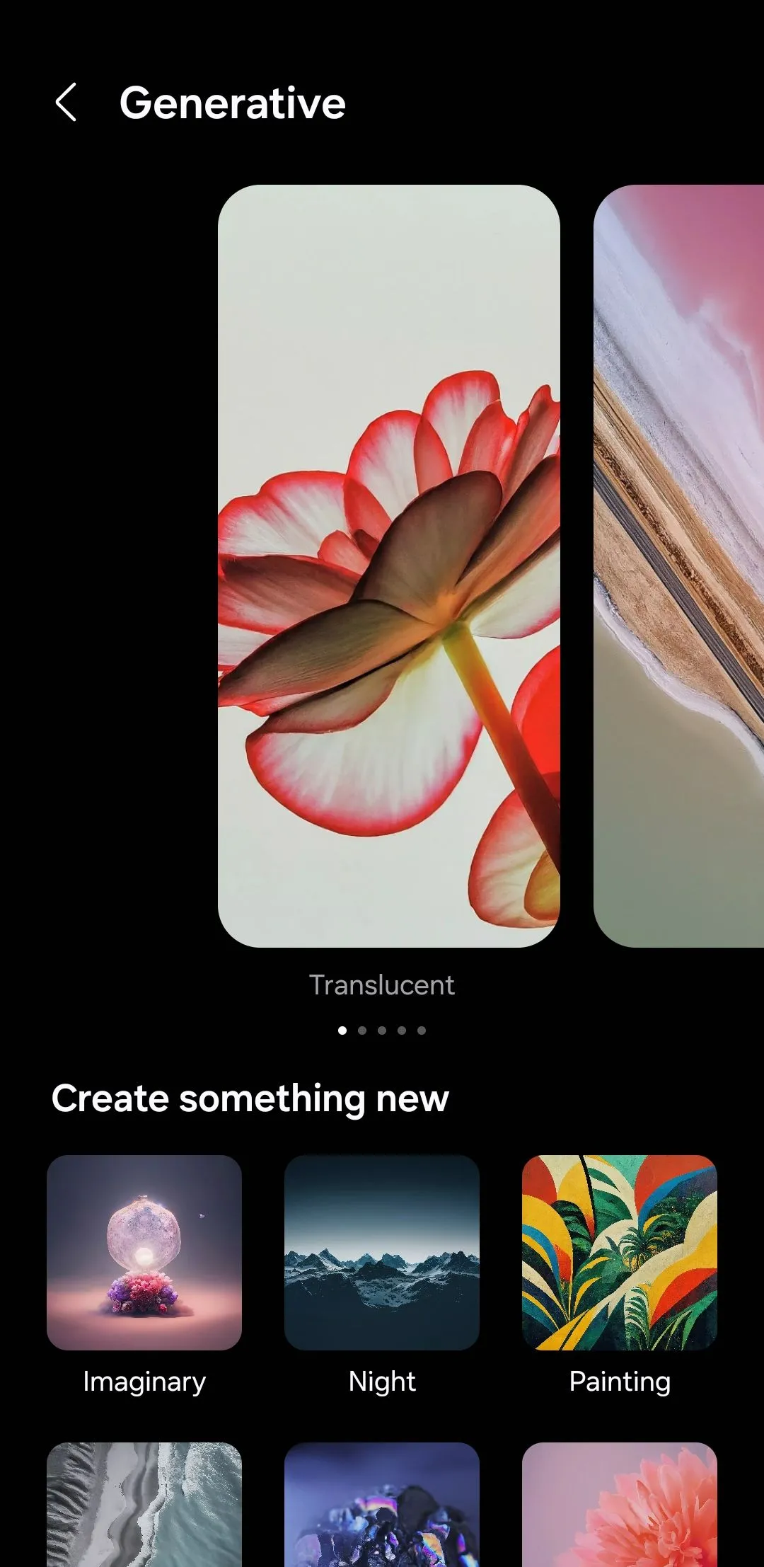 Menu chọn hình nền tạo sinh (Generative Wallpapers) trên điện thoại Samsung Galaxy