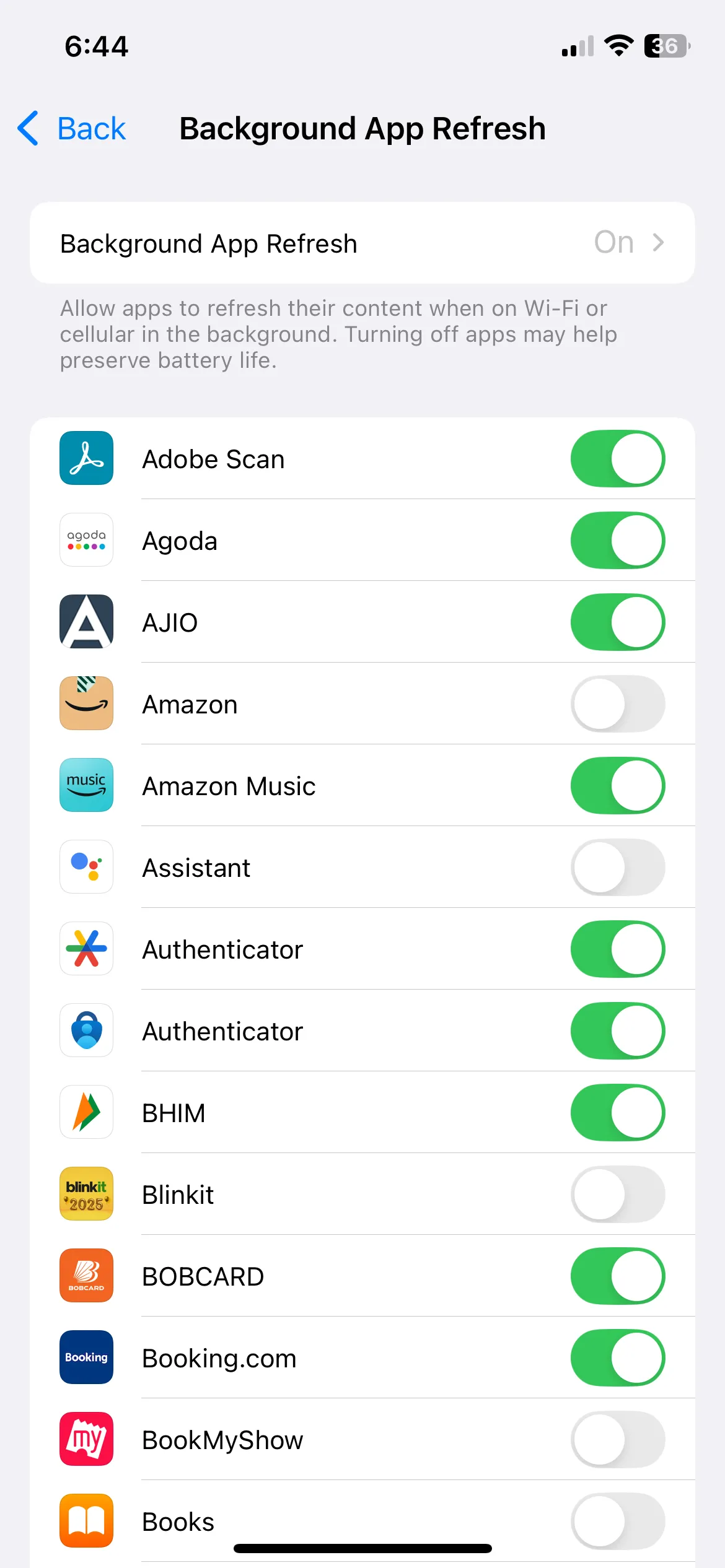 Menu làm mới ứng dụng nền (Background App Refresh) trên iPhone