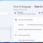 Menu Ngày và Giờ trong ứng dụng Cài đặt Windows 11