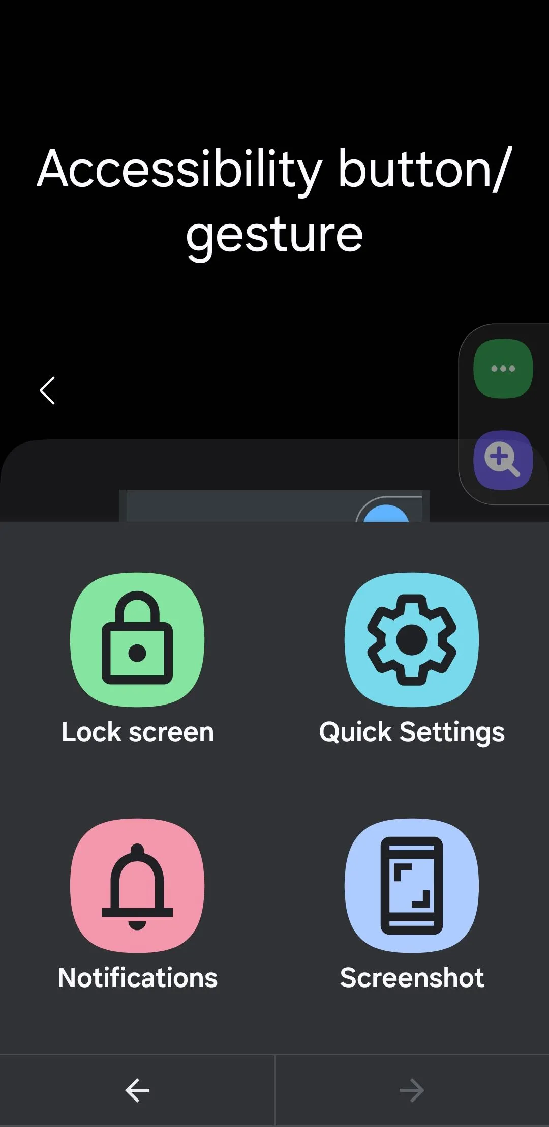 Menu phím tắt trợ năng hiển thị trên màn hình điện thoại Android.