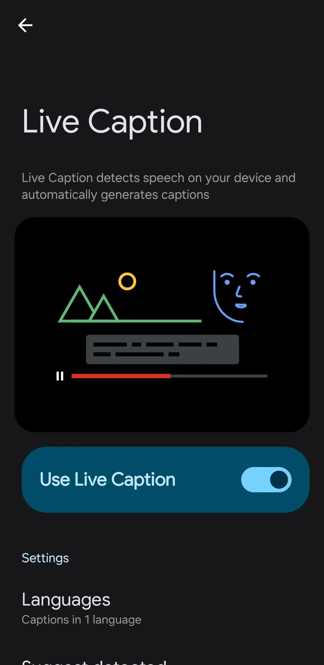 Menu Phụ đề trực tiếp (Live Caption) trong cài đặt trợ năng của Android.
