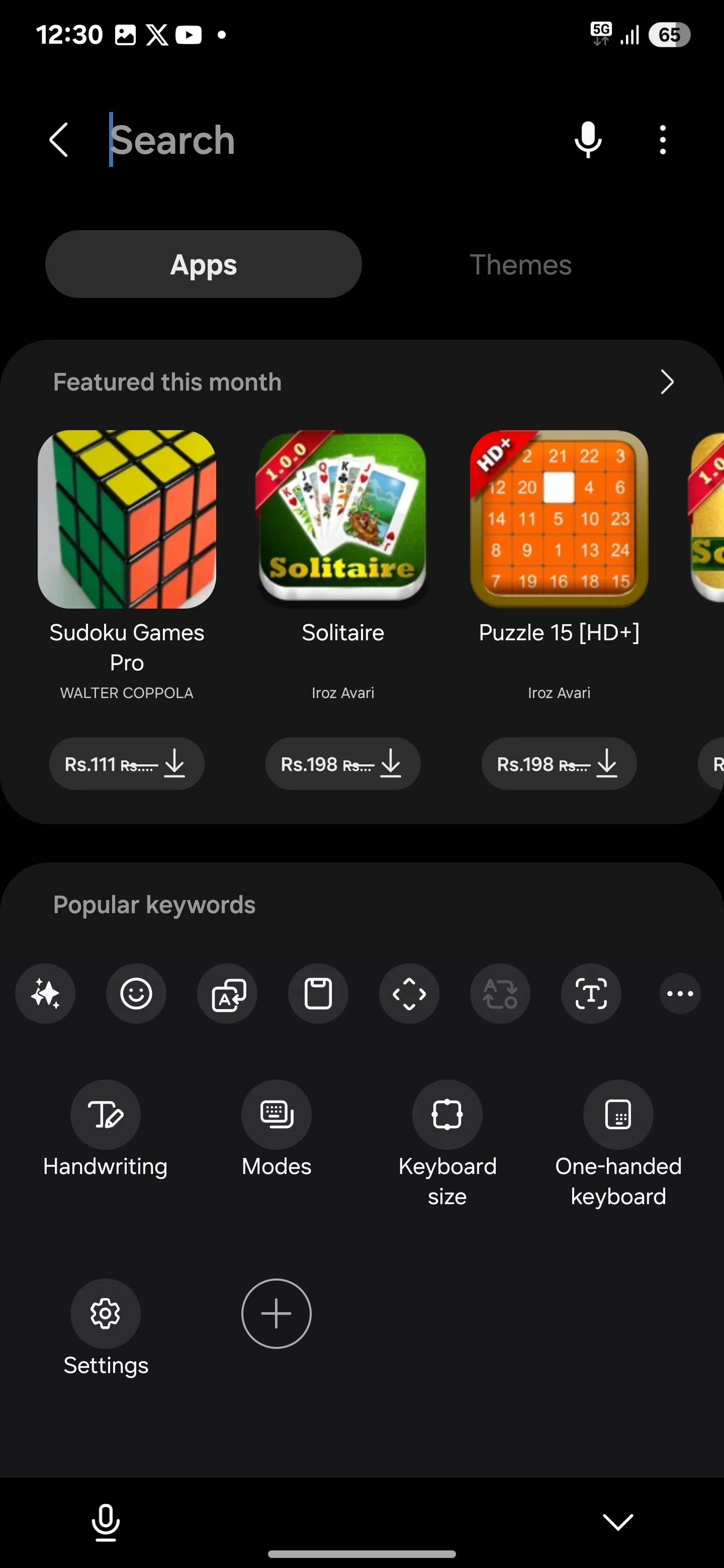 Menu thanh tác vụ trên bàn phím Samsung Keyboard