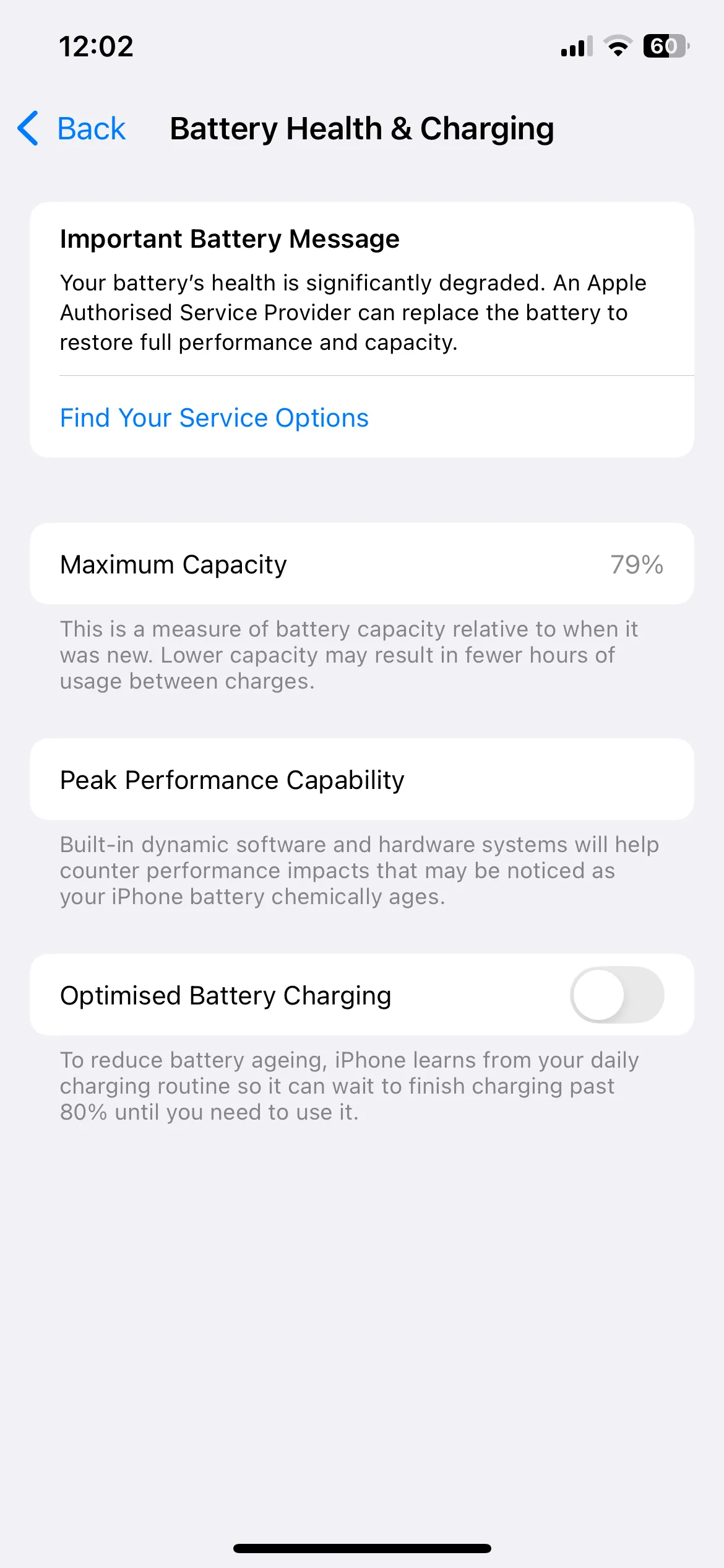 Menu Tình trạng pin trên iPhone