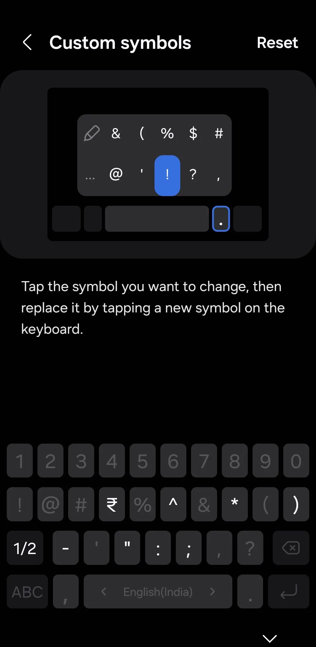 Menu tùy chỉnh biểu tượng trên bàn phím Samsung